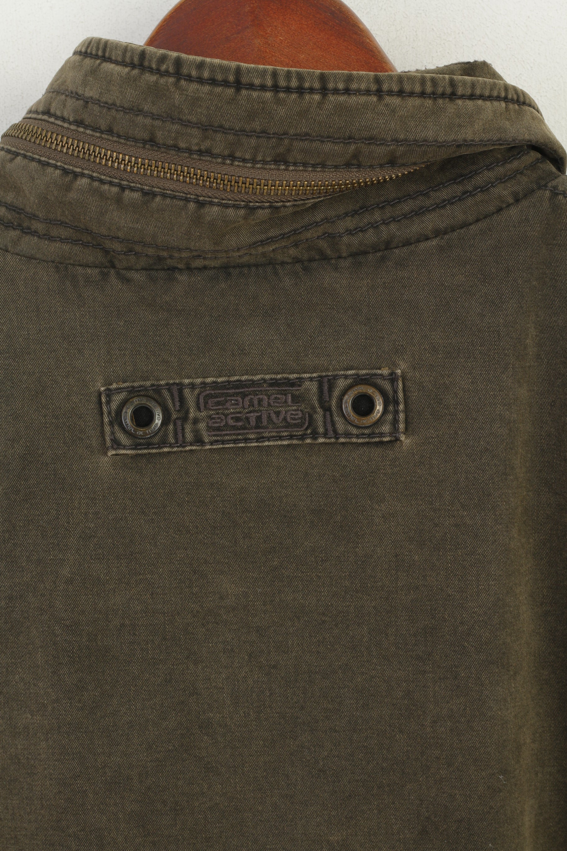 Camel Active Hommes 54 L Veste Vert Rembourré Coton Parka Fermeture Éclair À Capuche Cachée Haut En Jean