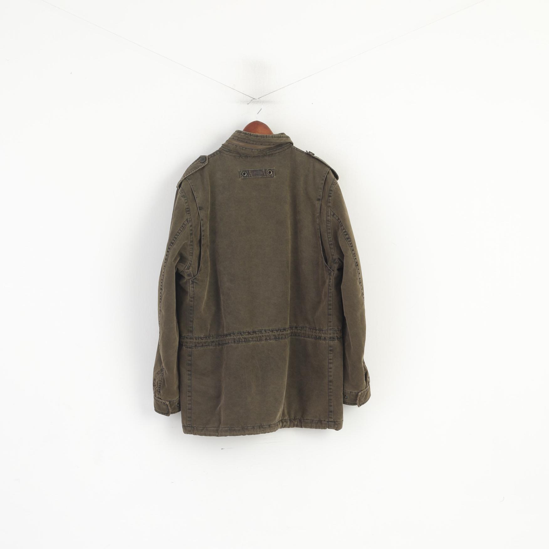 Camel Active Hommes 54 L Veste Vert Rembourré Coton Parka Fermeture Éclair À Capuche Cachée Haut En Jean