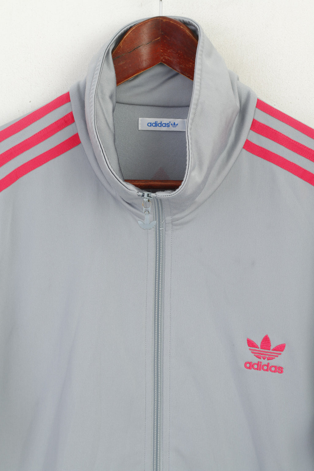 Felpa Adidas Donna 46 L Felpa grigia rosa vintage lucida con zip intera Activewear