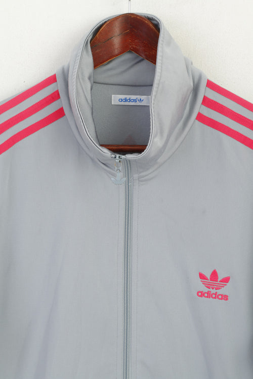Adidas Women 46 L Sweatshirt Grey Pink Vintage Shiny Full Zip Activewear Track Top