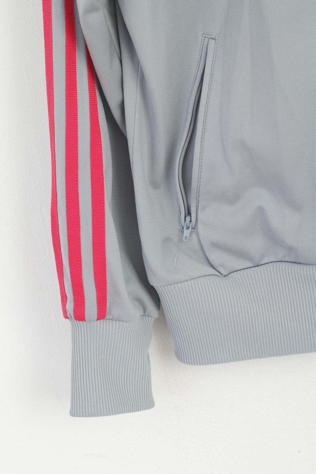 Felpa Adidas Donna 46 L Felpa grigia rosa vintage lucida con zip intera Activewear