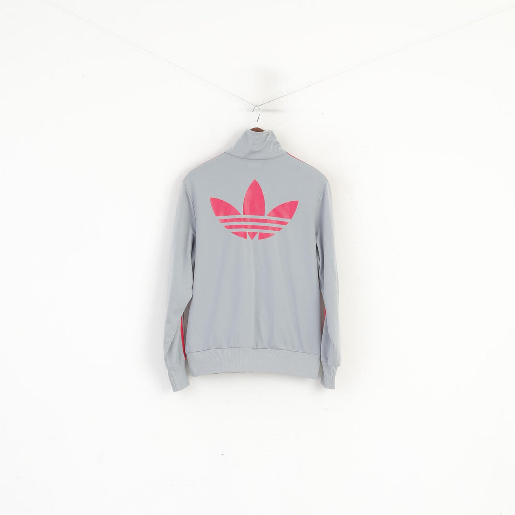 Felpa Adidas Donna 46 L Felpa grigia rosa vintage lucida con zip intera Activewear