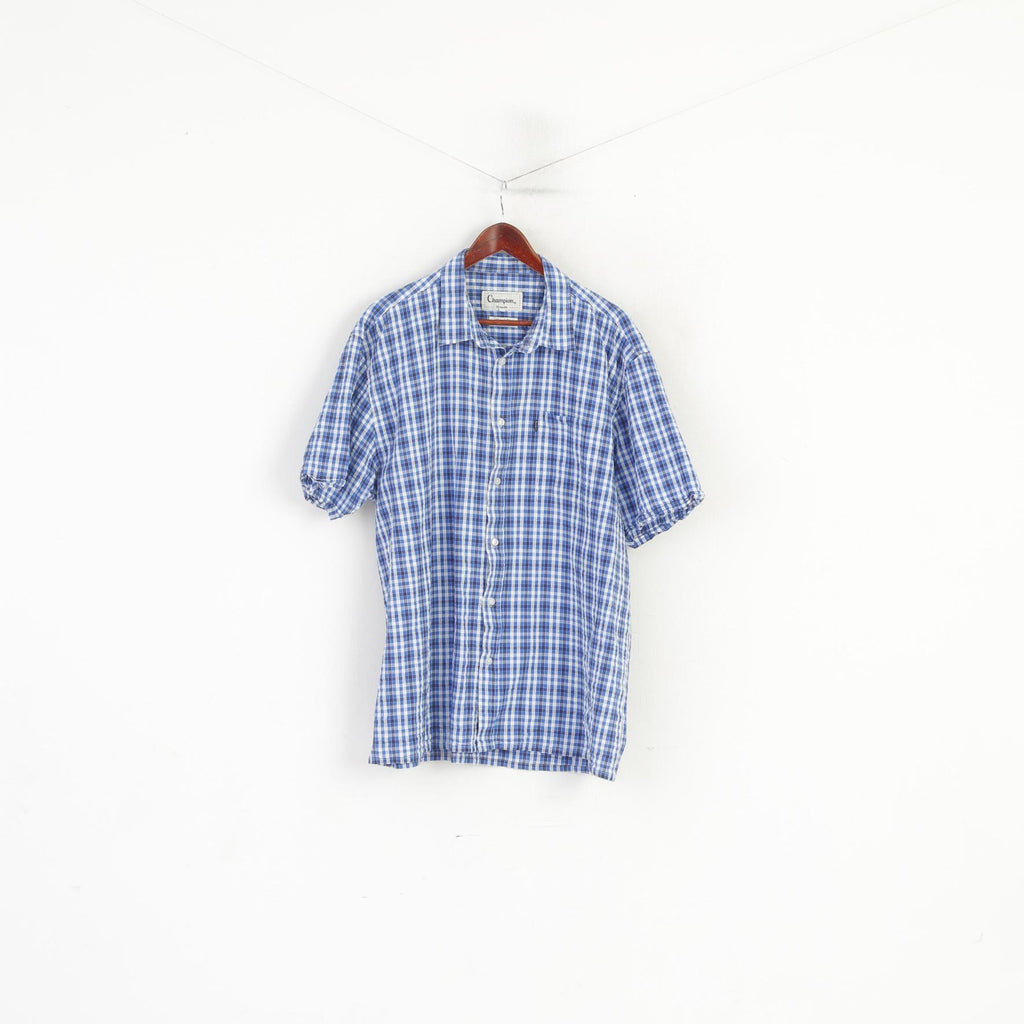 Champion Croyde Men XXL Casual Shirt Blue Check Cotton Classic Fit Top