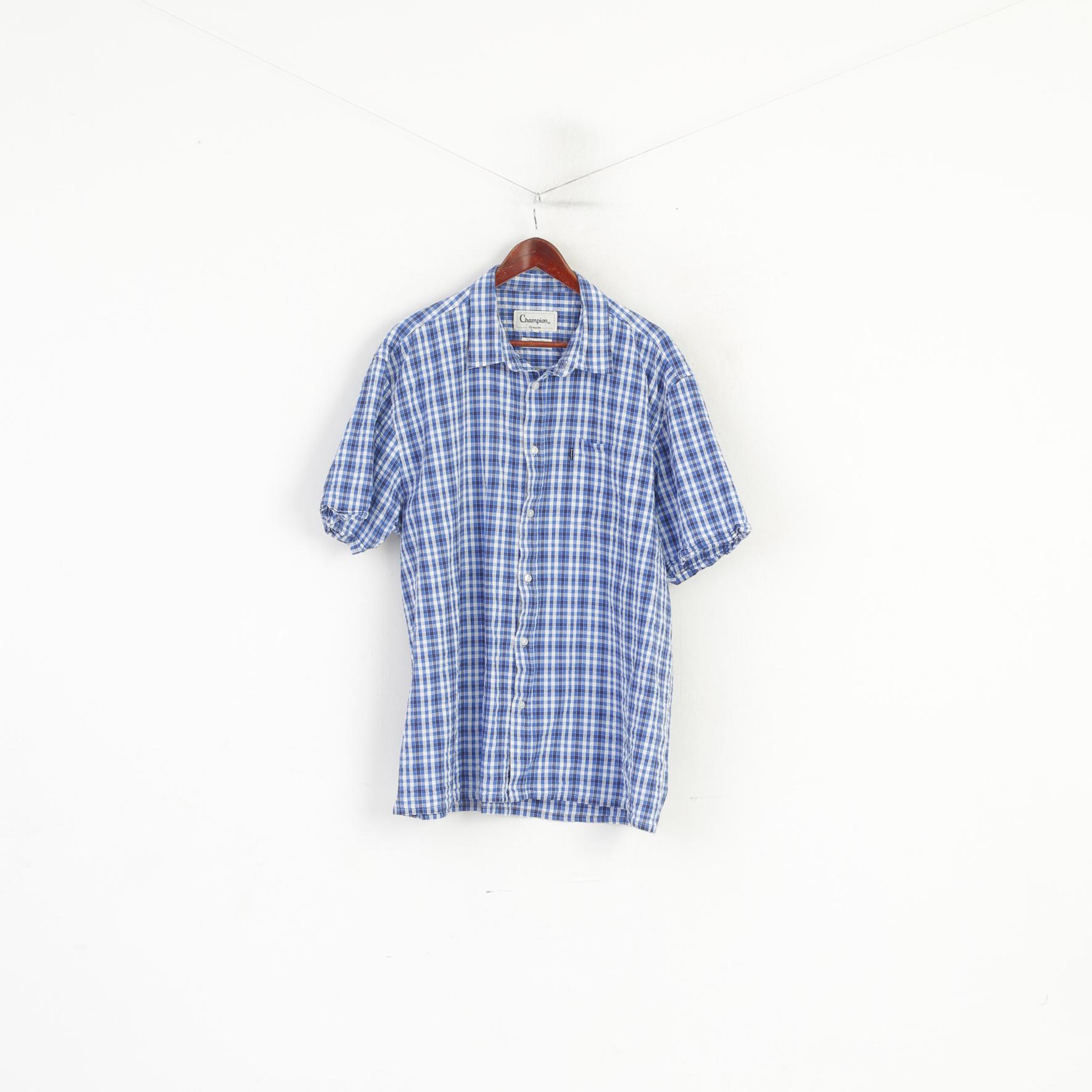 Champion Croyde Men XXL Casual Shirt Blue Check Cotton Classic Fit Top