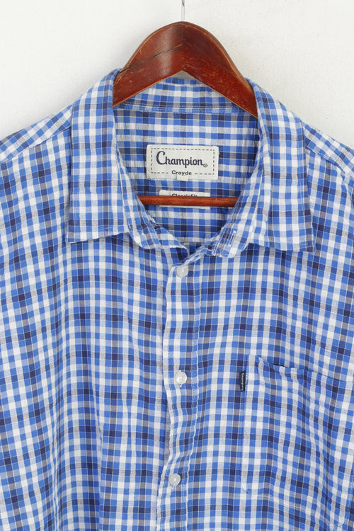 Champion Croyde Men XXL Casual Shirt Blue Check Cotton Classic Fit Top