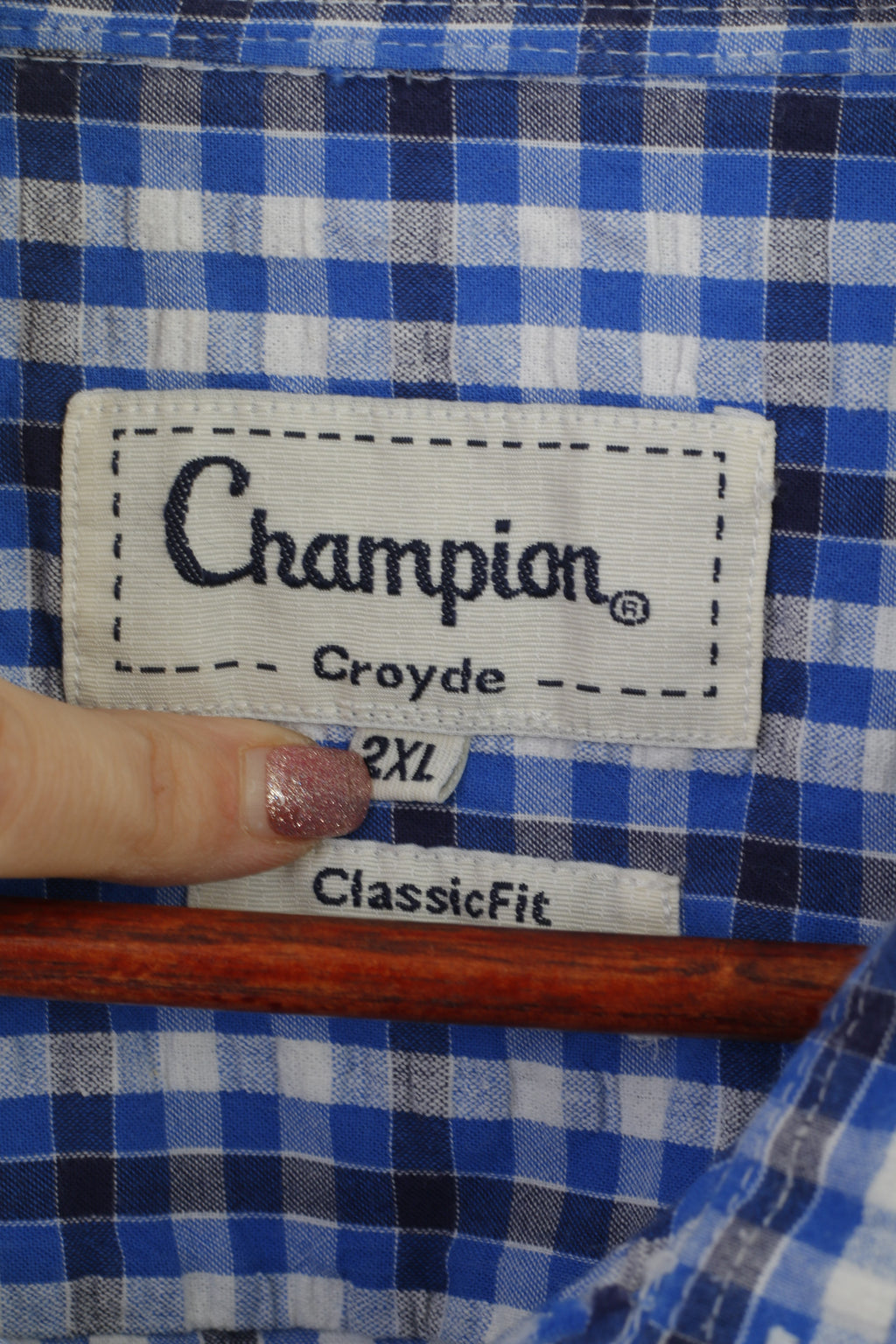 Champion Croyde Men XXL Casual Shirt Blue Check Cotton Classic Fit Top