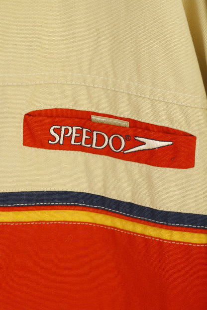 Speedo Hommes L Veste Crème Coton Denim Vintage Bomber Pleine Fermeture Éclair Rétro Haut