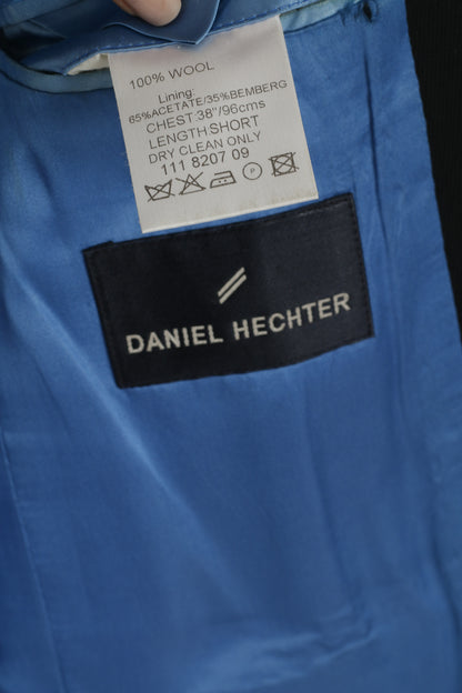 Daniel Hechter Men 38 Blazer Black Wool Single Breasted Shoulder Pads Jacket