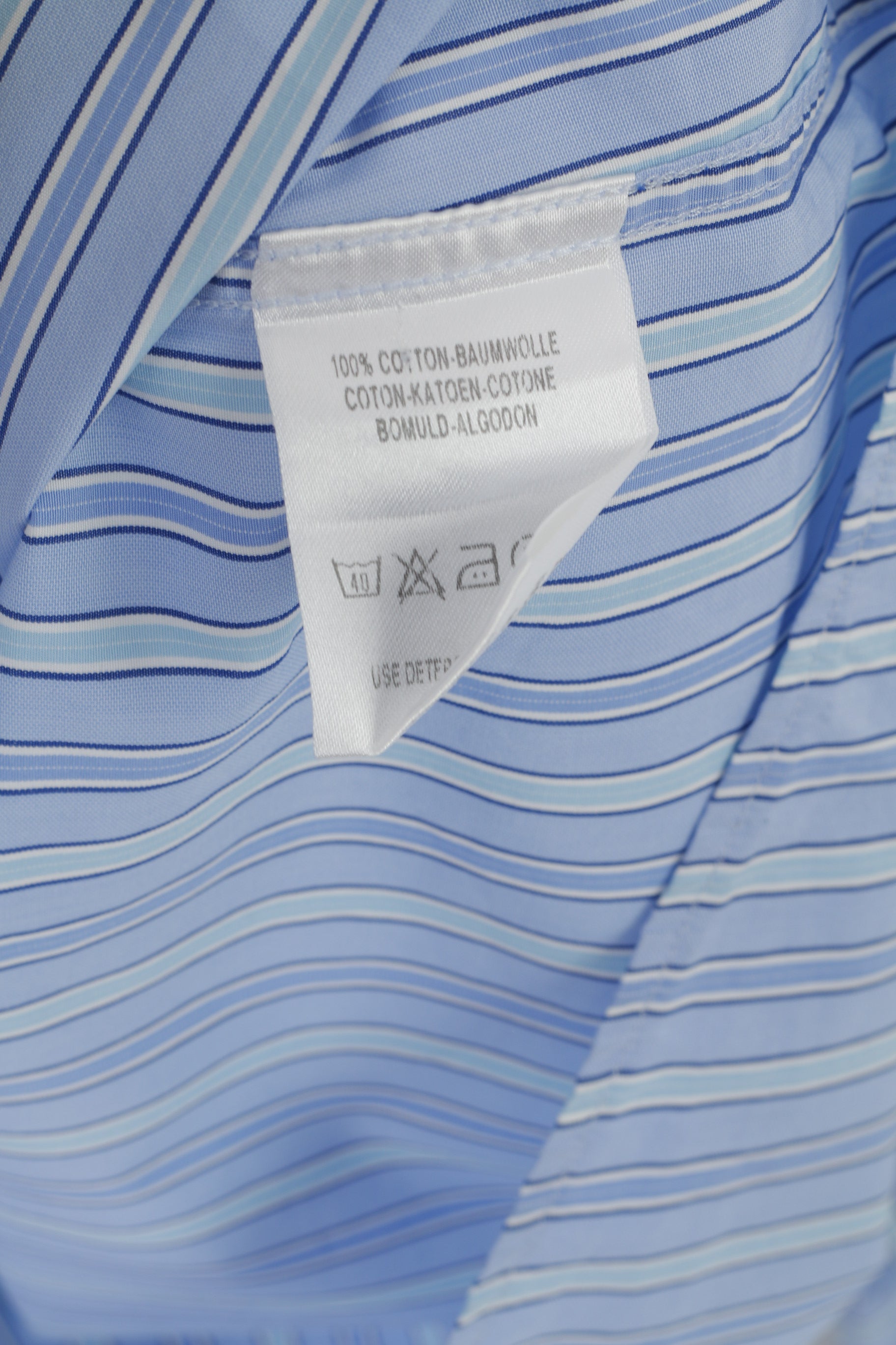 Jaeger Men 16.5 L Casual Shirt Blue Striped Cotton Slim Fit Long Sleeve Cuff Top