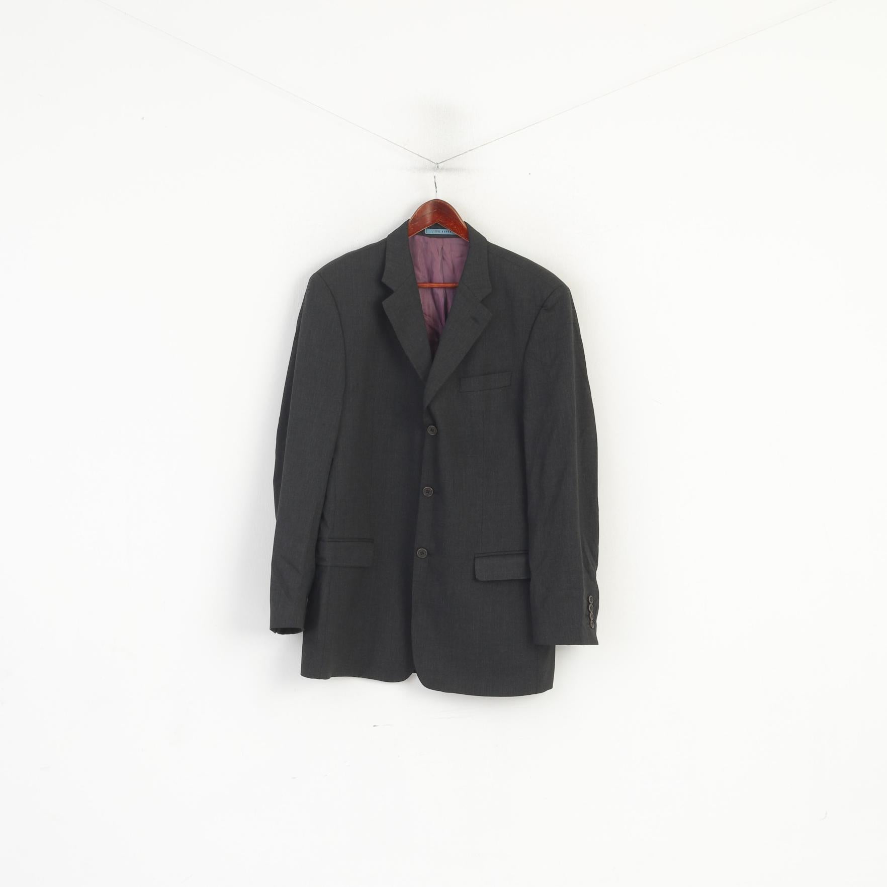 Ted Baker Elevated Men 42 52 Long Blazer Charcoal Wool Single Breasted Jacket