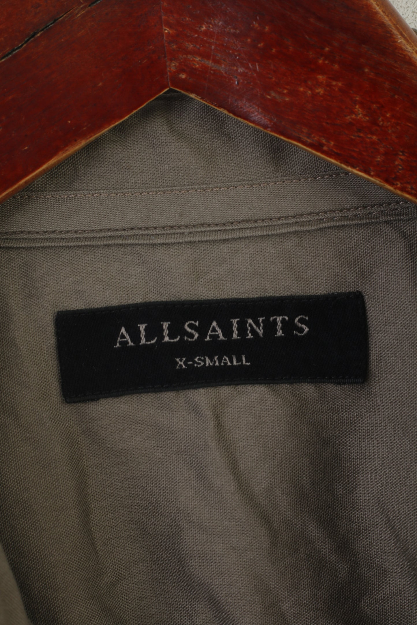 AllSaints Men XS Casual Shirt Brown Cotton Redondo Plain Long Sleeve Top