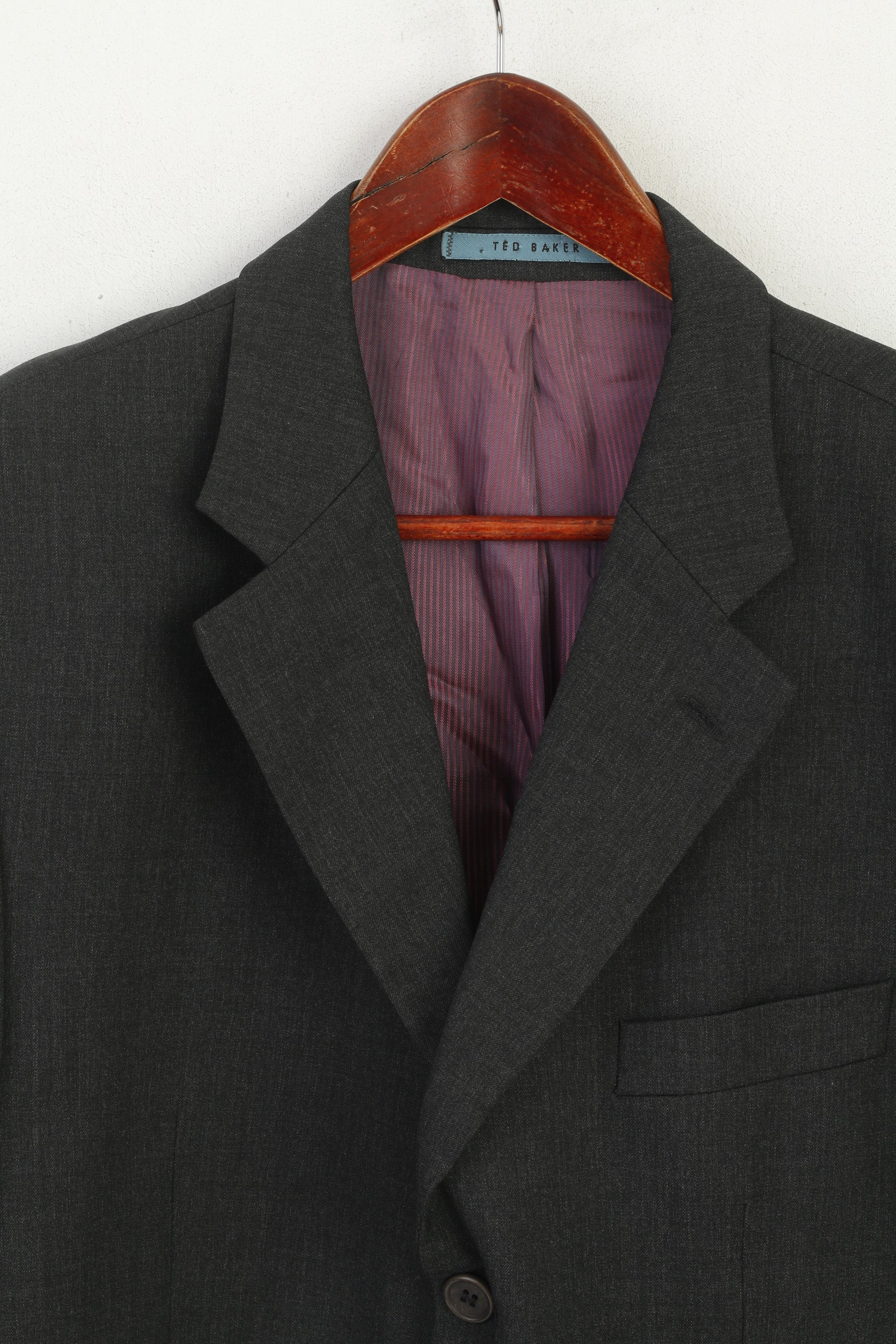 Ted Baker Elevated Men 42 52 Long Blazer Charcoal Wool Single Breasted Jacket