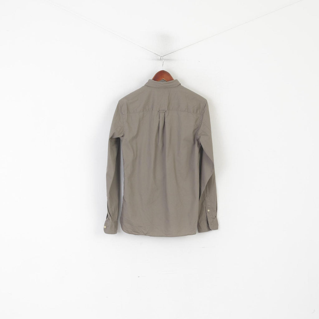 AllSaints Men XS Casual Shirt Brown Cotton Redondo Plain Long Sleeve Top