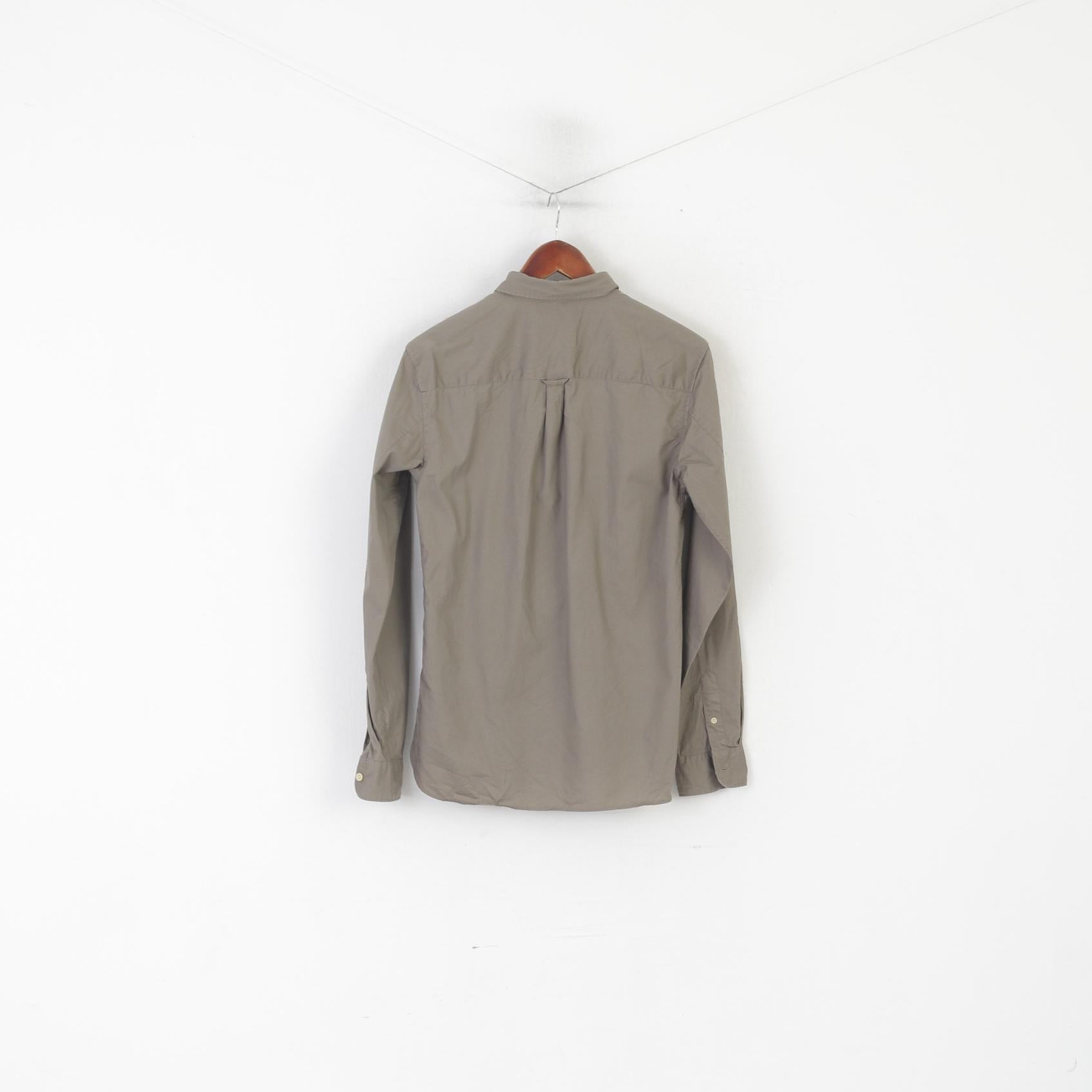 AllSaints Men XS Casual Shirt Brown Cotton Redondo Plain Long Sleeve Top