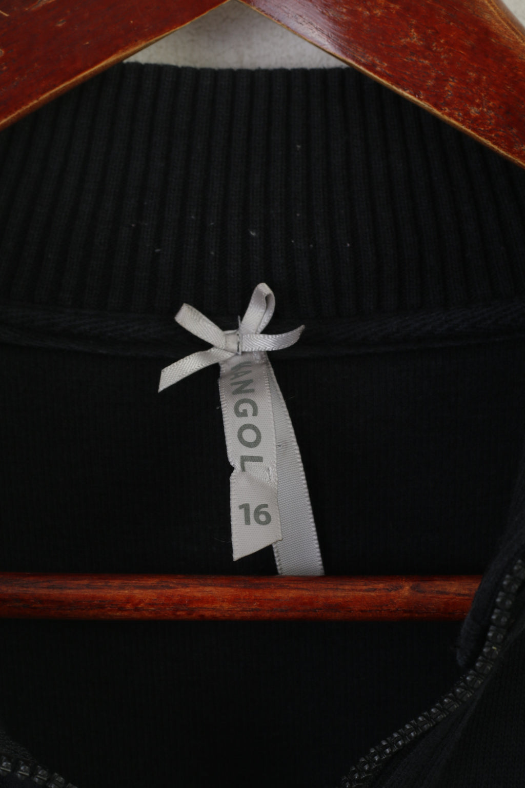 Kangol femmes 16 XL sweat noir coton Vintage pleine fermeture éclair haut de Sport