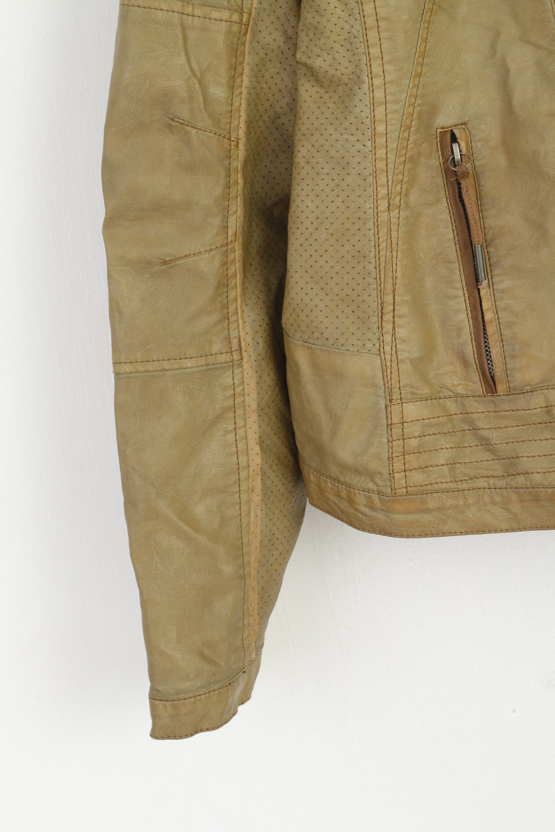 Garcia Jeans Veste XL pour femme Kaki Ramones Biker avec fermeture éclair et col amovible