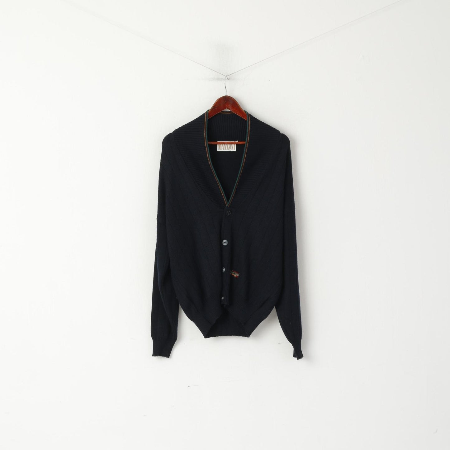 Carlo Manzoni Men M Sweater Navy Wool Button Front Cardigan Shawl Collar Top