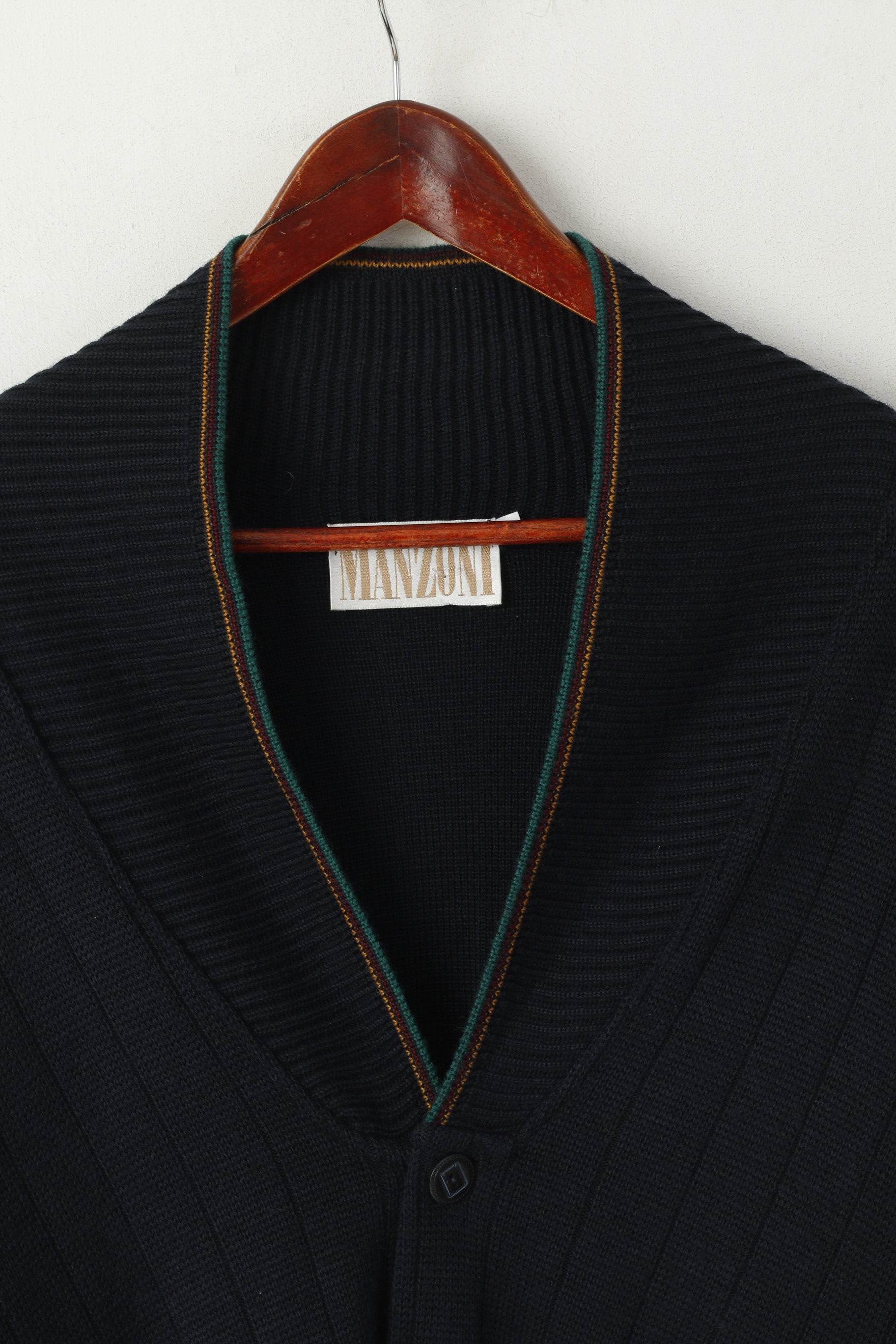Carlo Manzoni Men M Sweater Navy Wool Button Front Cardigan Shawl Collar Top