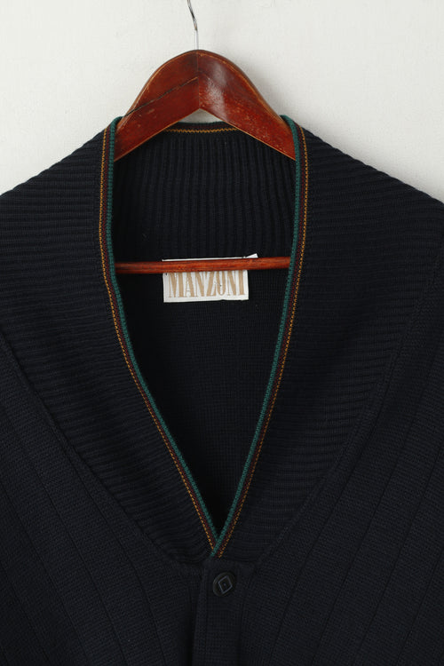 Carlo Manzoni Uomo M Maglione Blu Scuro In Lana Con Bottoni Frontali Cardigan Collo A Scialle
