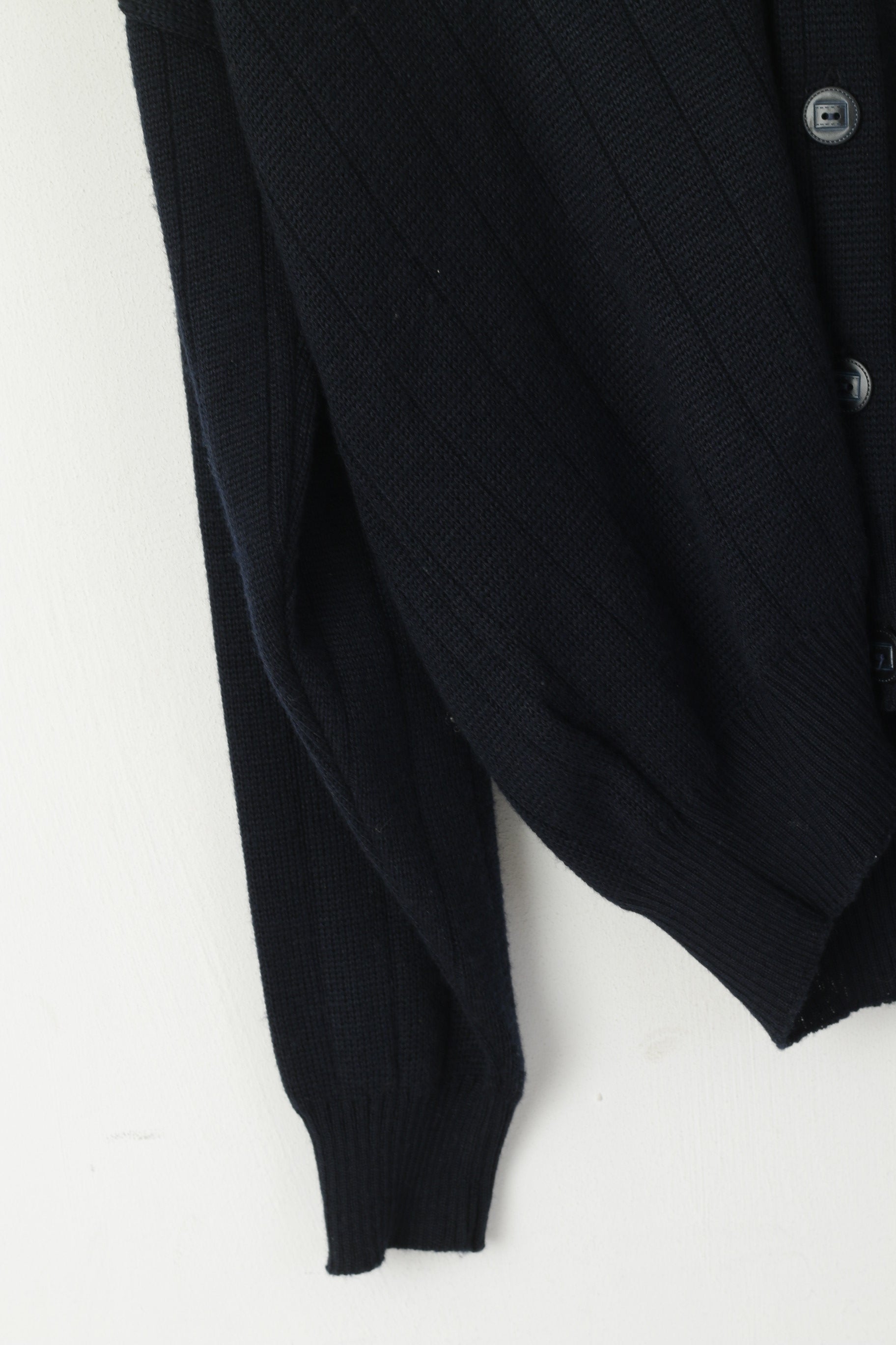 Carlo Manzoni Men M Sweater Navy Wool Button Front Cardigan Shawl Collar Top