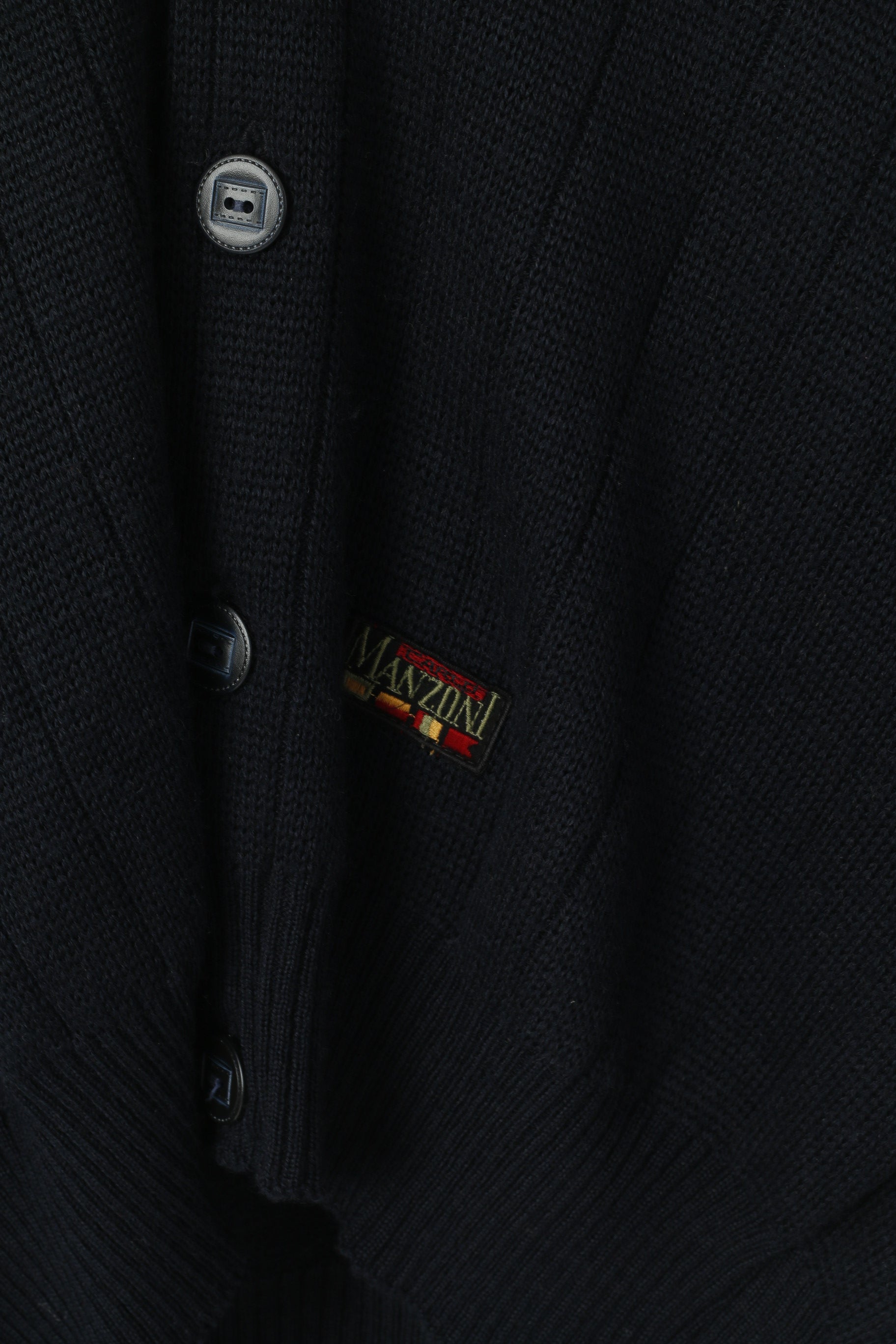 Carlo Manzoni Men M Sweater Navy Wool Button Front Cardigan Shawl Collar Top