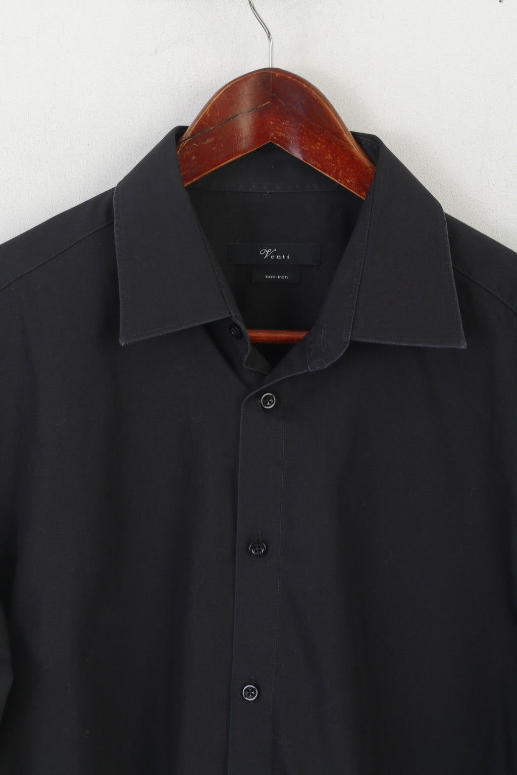 Venti Men 42 L Casual Shirt Black Cotton Plain Elegent Long Sleeve Non-Iron Top