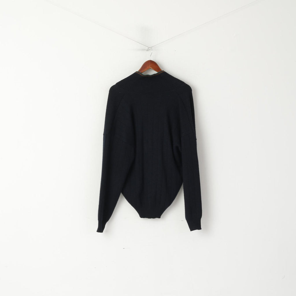 Carlo Manzoni Men M Sweater Navy Wool Button Front Cardigan Shawl Collar Top