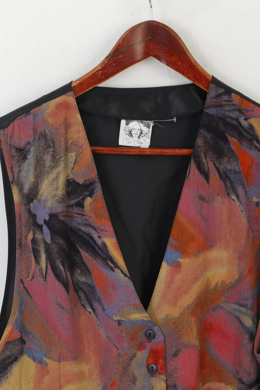 Sue Ellen Women 42 M Waistcoat Colorful Abstract Vintage Shiny Viscose Vest