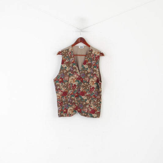 The Clothing Barn Women L Waistcoat Beige Floral Shiny Viscose Vintage Vest