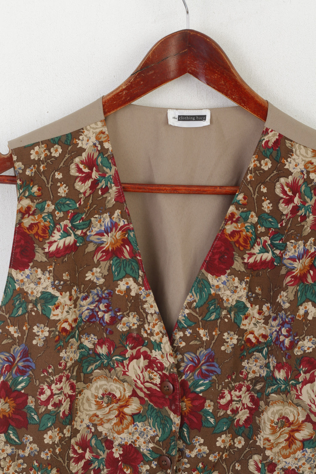 The Clothing Barn Women L Waistcoat Beige Floral Shiny Viscose Vintage Vest