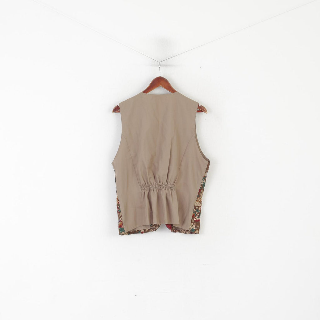 The Clothing Barn Women L Waistcoat Beige Floral Shiny Viscose Vintage Vest