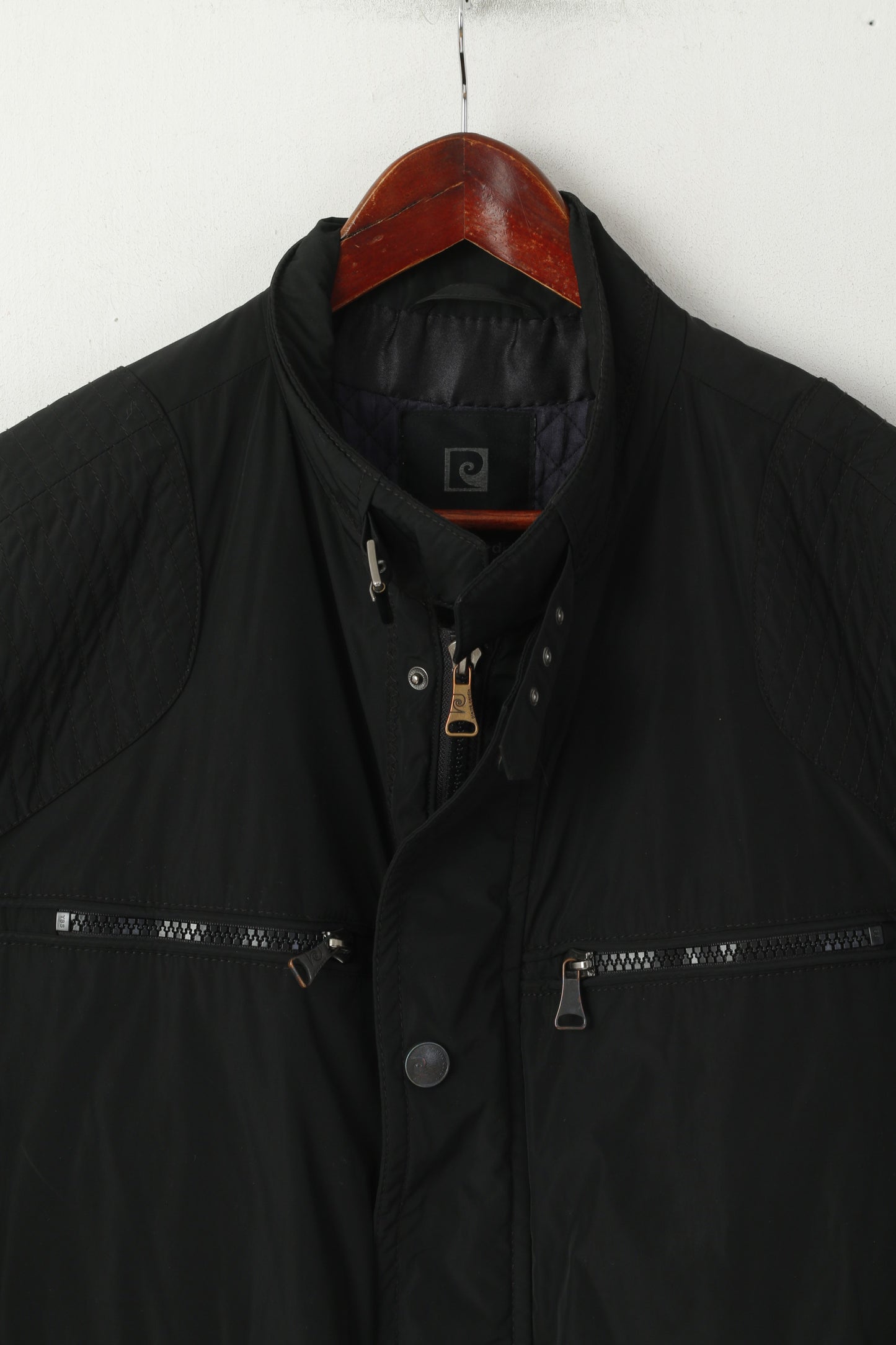 Pierre Cardin Paris Men 56 XL Jacket Black Casual Heritage Detailed Buttons Zip Top Top