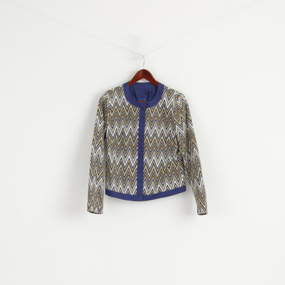 Vintage Womens 12 38 Jacket Blue Aztec Print Cotton Snaps Casual Blazer Top