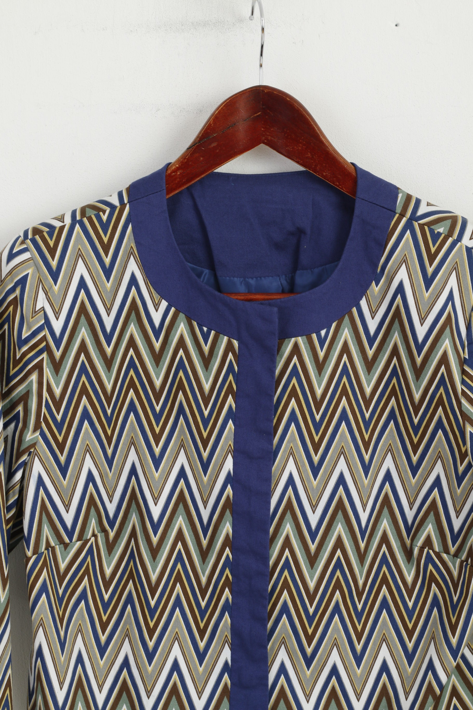 vintage Femmes 12 38 Veste Bleu Aztèque Imprimé Coton Snaps Casual Blazer Top