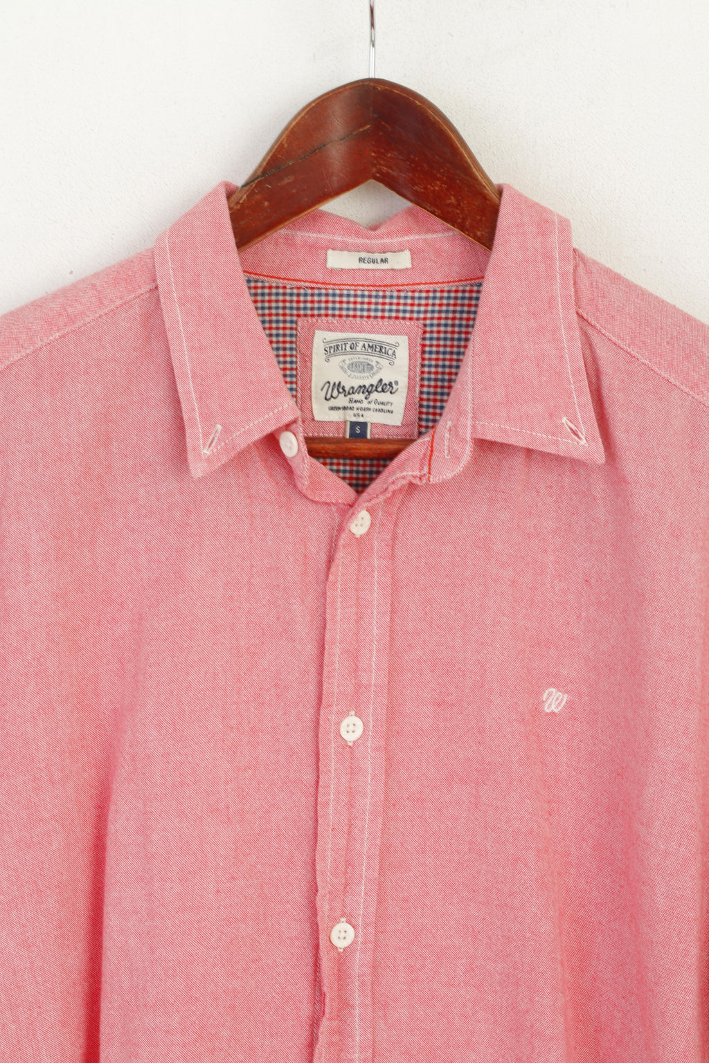 Wrangler Men S Casual Shirt Pink Cotton Regular Spirit Of America Long Sleeve Top