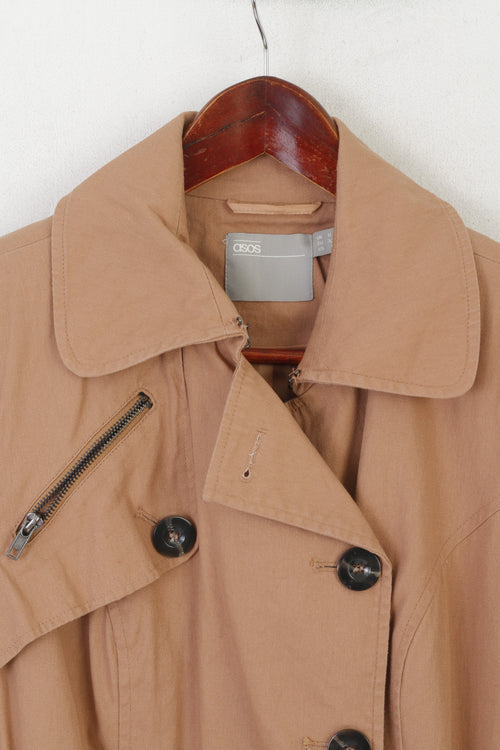 ASOS Femme 10 6 S Veste rétro en coton pêche avec ceinture et haut décontracté à double boutonnage