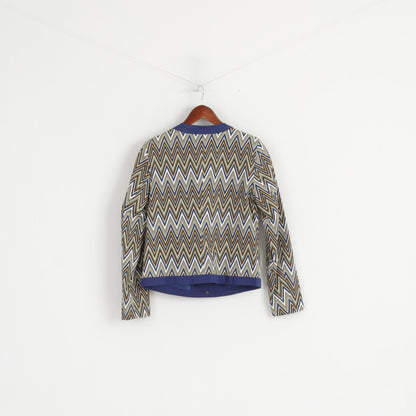 Vintage Womens 12 38 Jacket Blue Aztec Print Cotton Snaps Casual Blazer Top