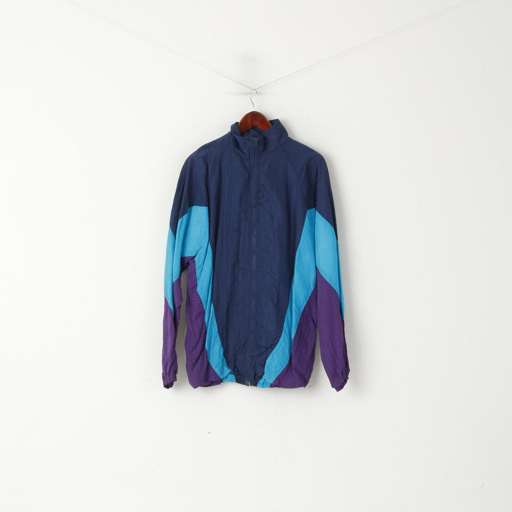 Krinkel Men XL Track Top Jacket Navy Nylon Triobal Oldschool Full Zipper Sport Top
