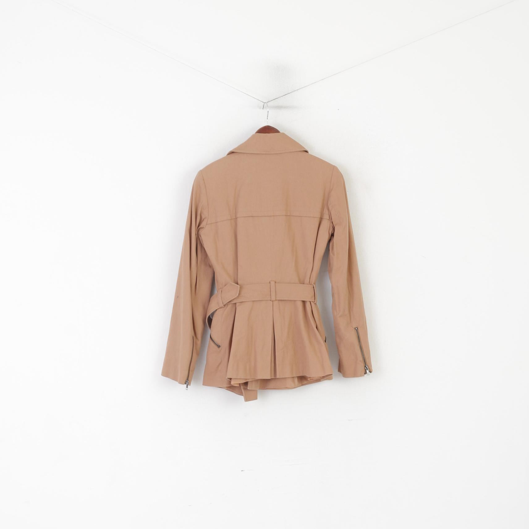 ASOS Women 10 6 S Jacket Peach Cotton Retro Belted Casual Double Breasted Top