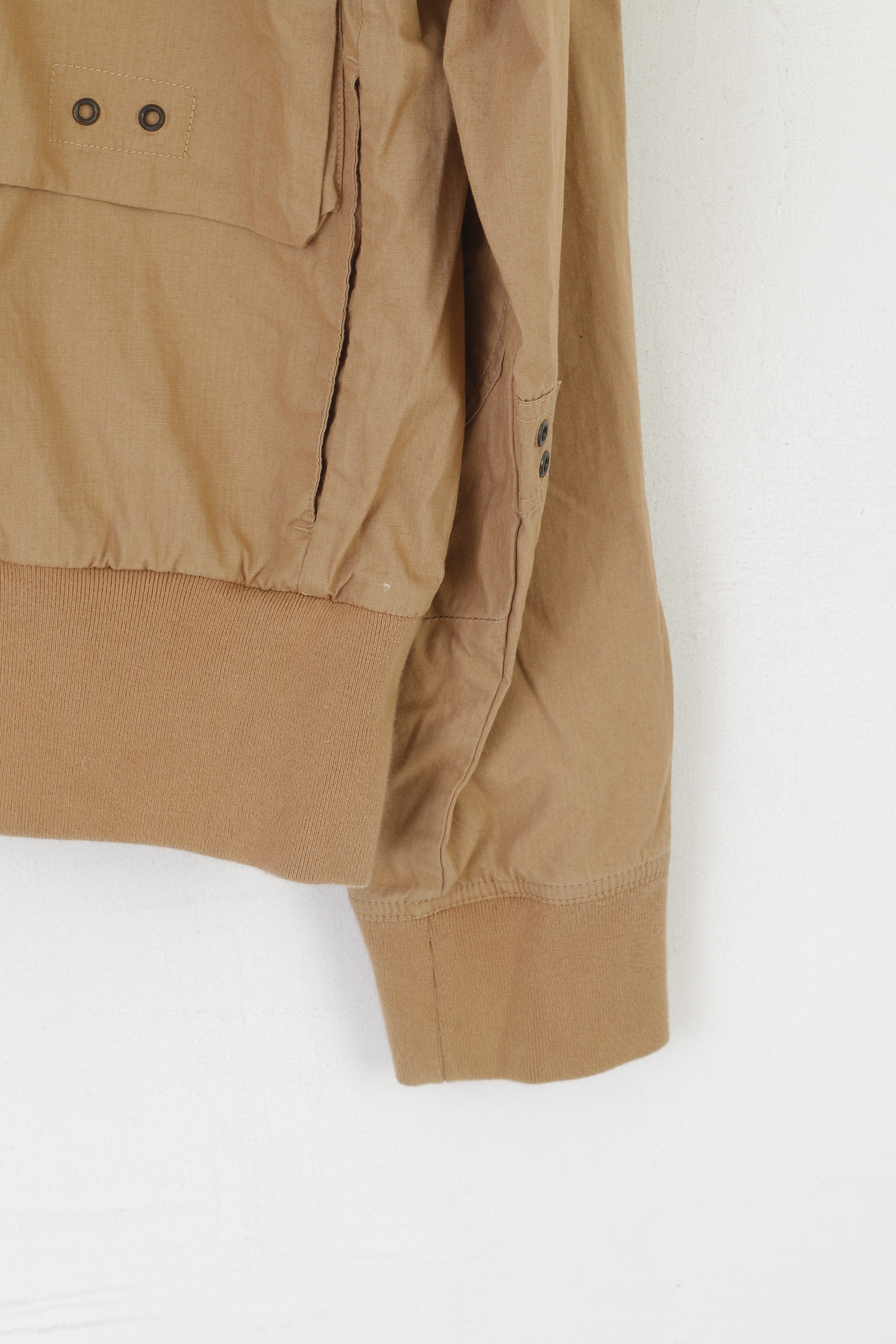 Hilfiger Denim Hommes L (M) Veste Marron Coton Col Entonnoir Fermeture Éclair Complète Haut Léger