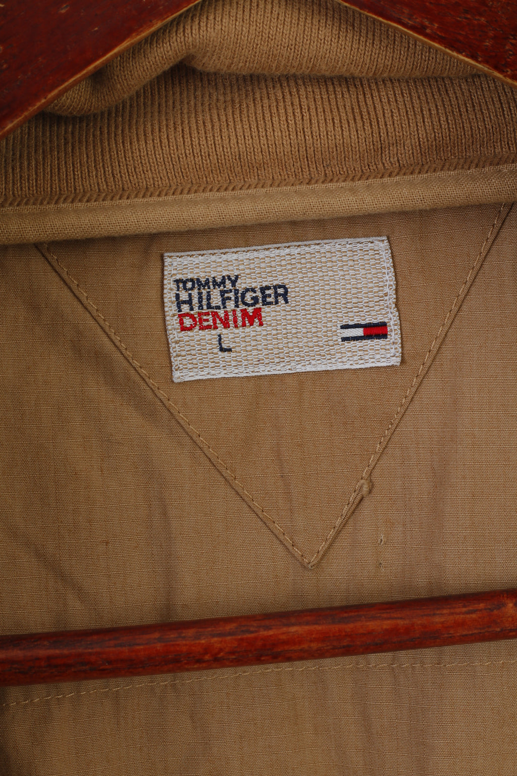 Hilfiger Denim Hommes L (M) Veste Marron Coton Col Entonnoir Fermeture Éclair Complète Haut Léger