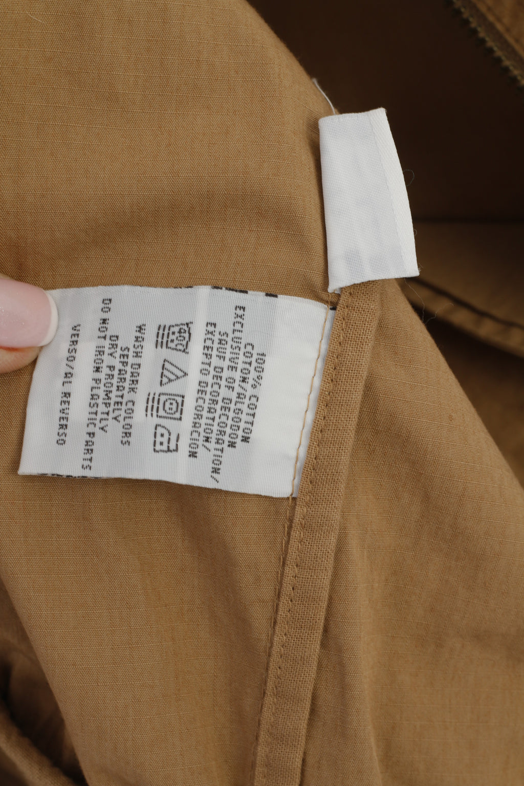Hilfiger Denim Hommes L (M) Veste Marron Coton Col Entonnoir Fermeture Éclair Complète Haut Léger