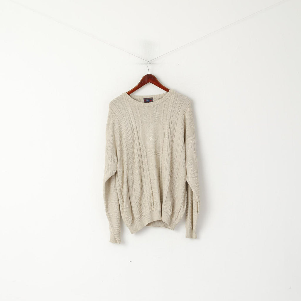 Peter Gribby Men M Jumper Beige Cotton Knitted Marine Club Atlantic Challenge Sweater