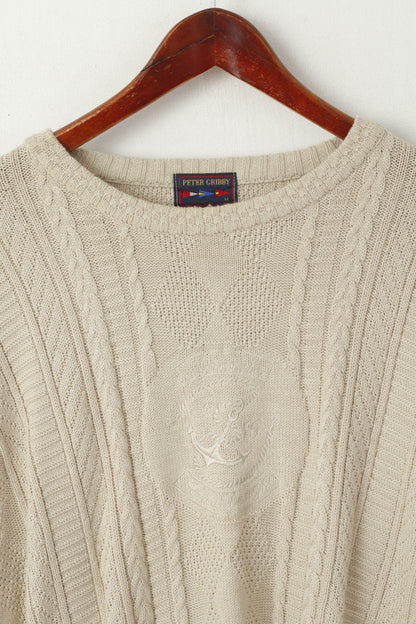 Peter Gribby Men M Jumper Beige Cotton Knitted Marine Club Atlantic Challenge Sweater