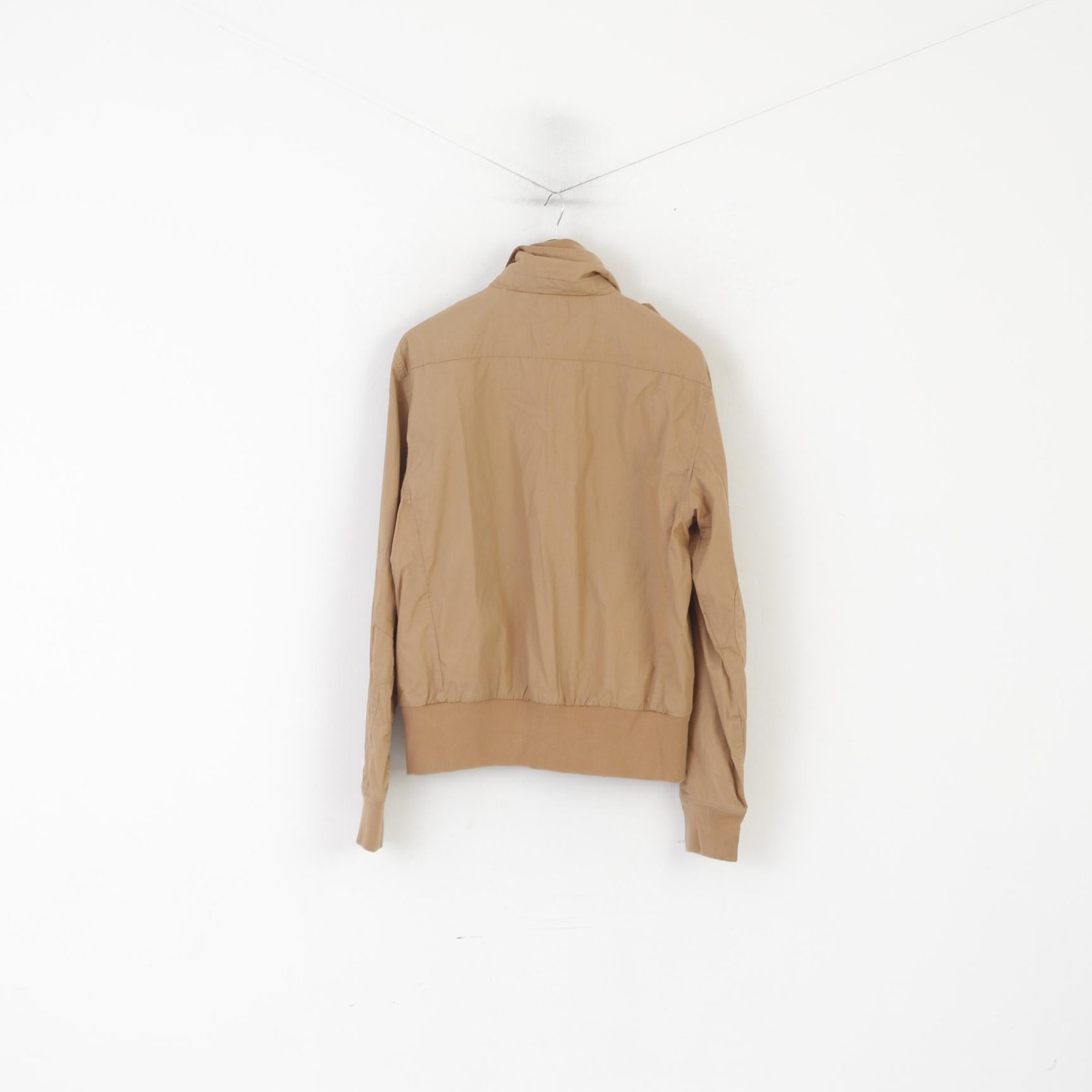 Hilfiger Denim Hommes L (M) Veste Marron Coton Col Entonnoir Fermeture Éclair Complète Haut Léger