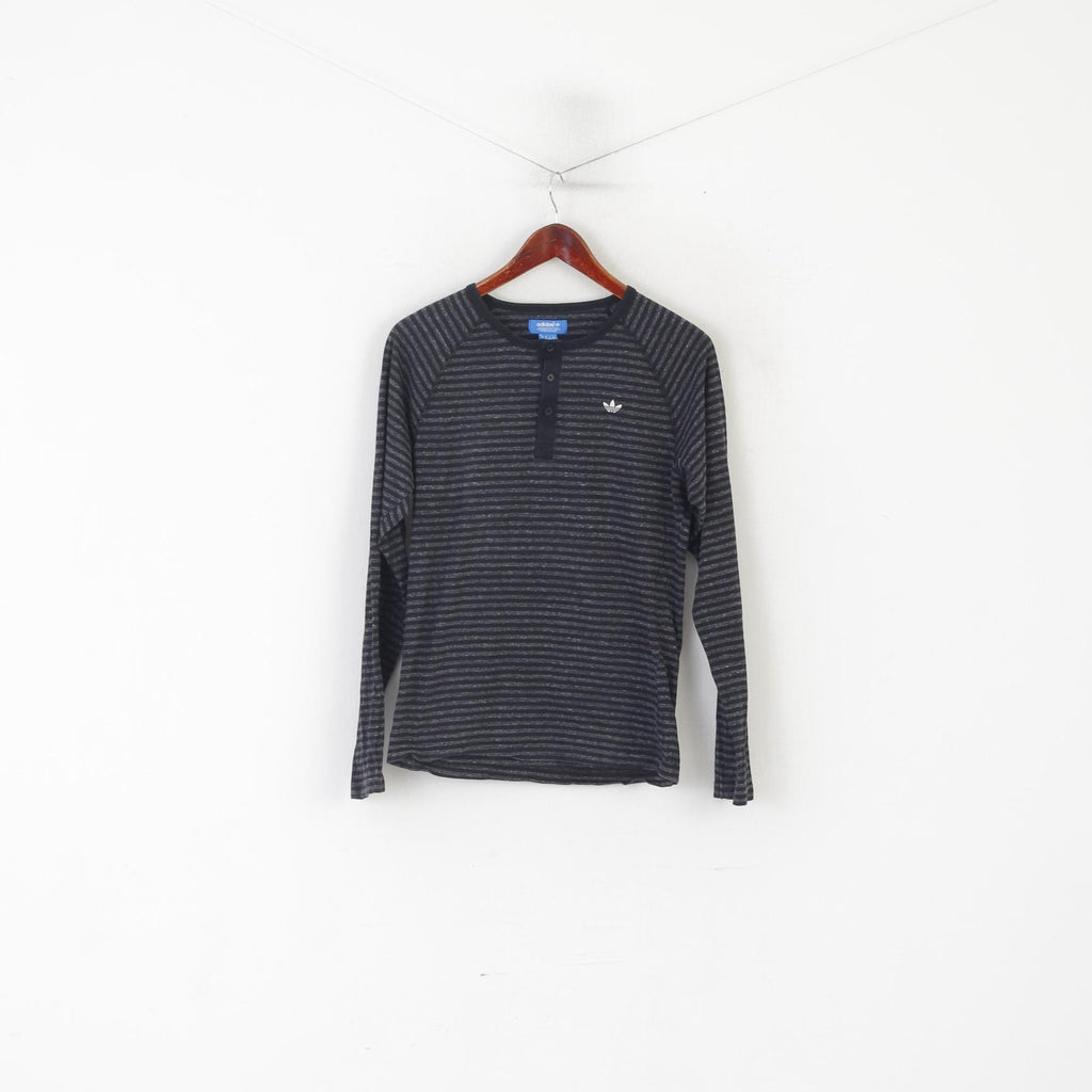 Adidas Chemise À Manches Longues Pour Hommes Noir Gris Rayé Coton Boutons Détaillés Haut