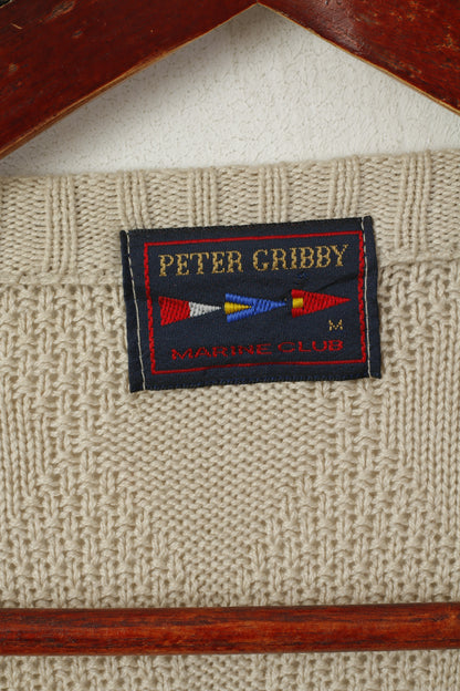 Peter Gribby Men M Jumper Beige Cotton Knitted Marine Club Atlantic Challenge Sweater