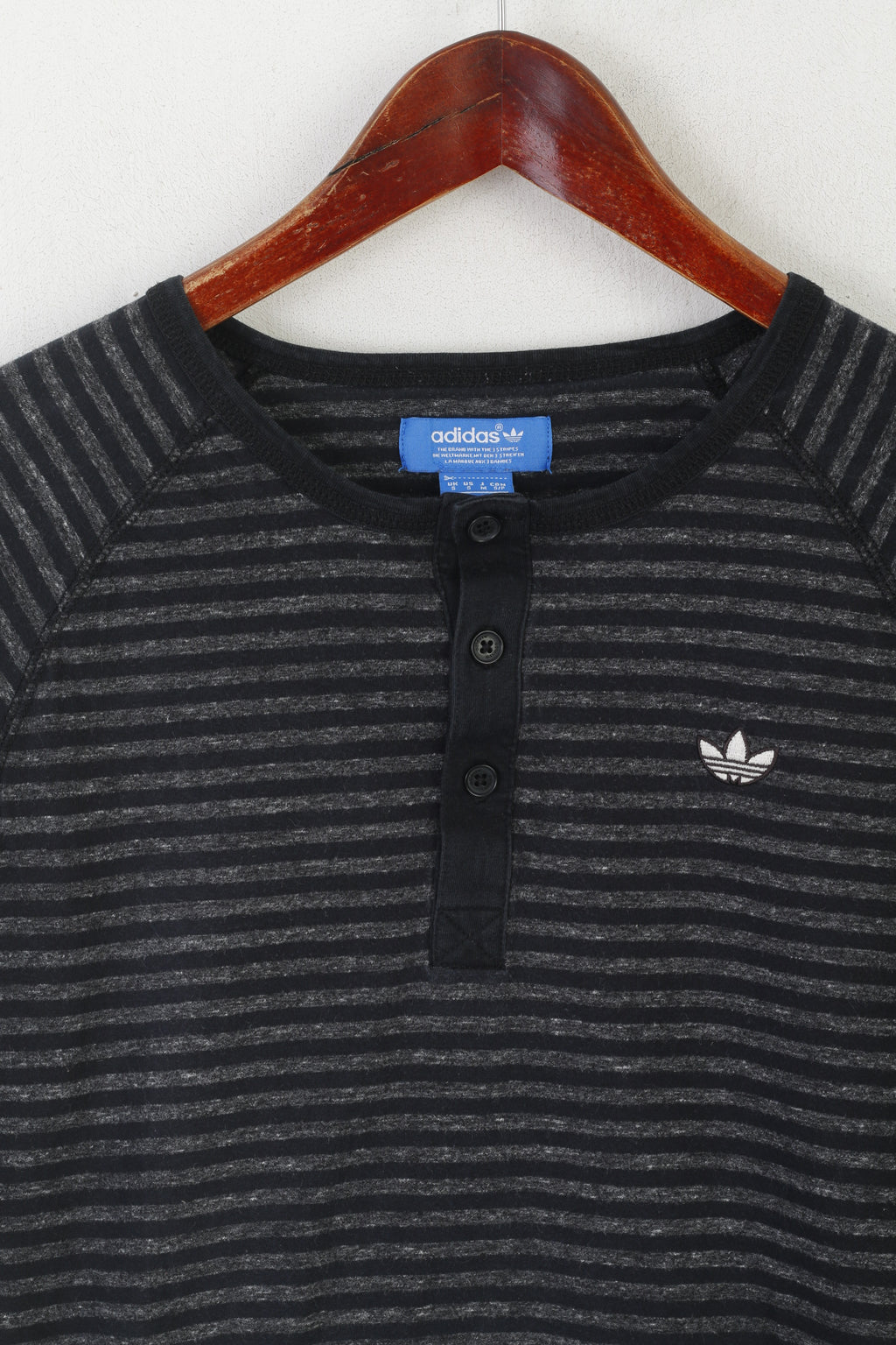 Adidas Chemise À Manches Longues Pour Hommes Noir Gris Rayé Coton Boutons Détaillés Haut