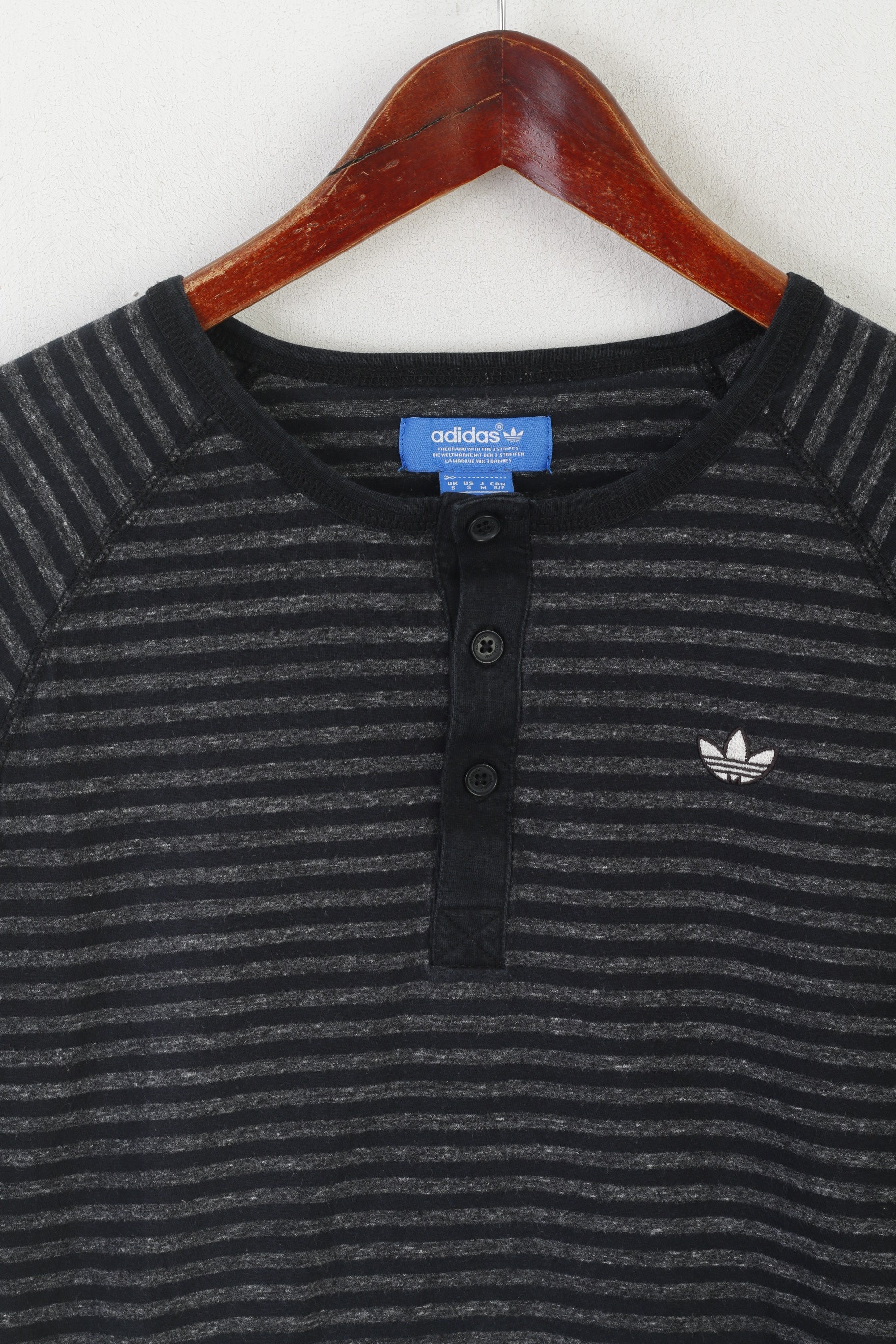 Adidas Chemise À Manches Longues Pour Hommes Noir Gris Rayé Coton Boutons Détaillés Haut