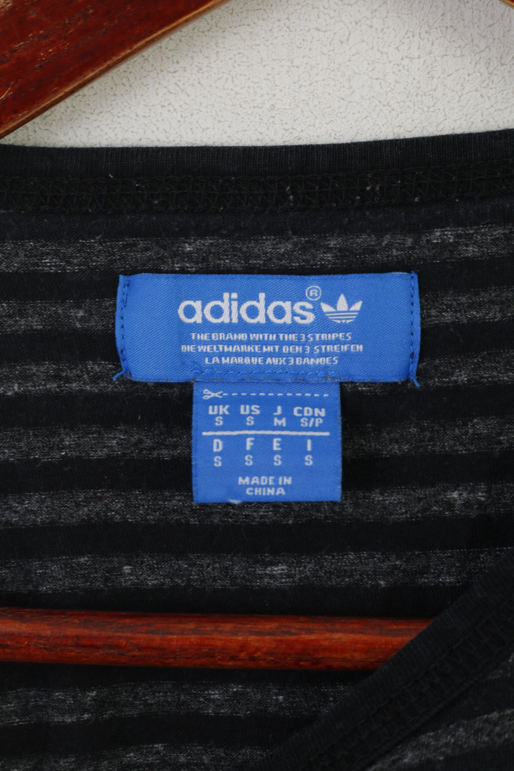 Adidas Chemise À Manches Longues Pour Hommes Noir Gris Rayé Coton Boutons Détaillés Haut